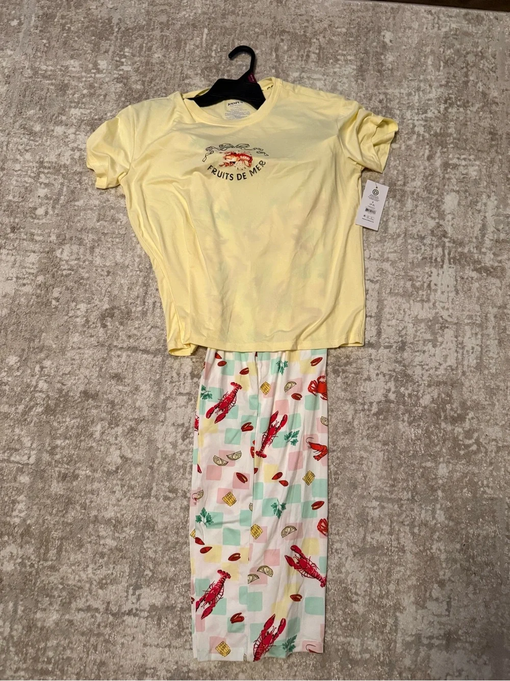 Joyspun Women’s Yellow 'Fruits De Mer' Short-Sleeve Pajama Set size S 4/6-NWT